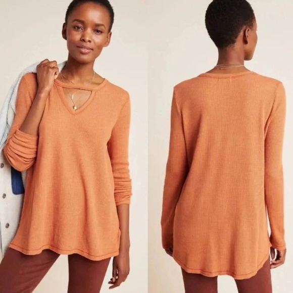 Anthropologie T.La Nadia Waffle Knit Cut-Out Top - Picture 1 of 6